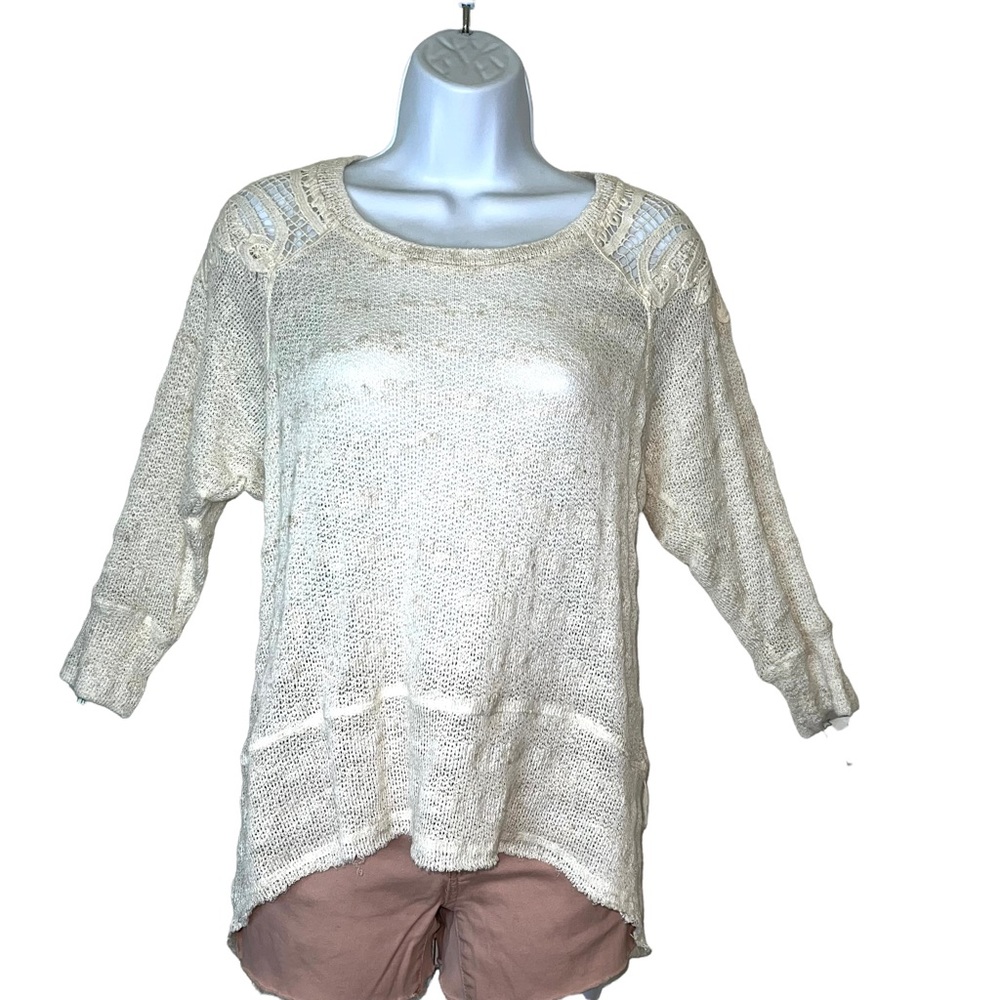 Willow & Clay Blouse Bohemian Linen Knitted Crochet Detail Fishtail